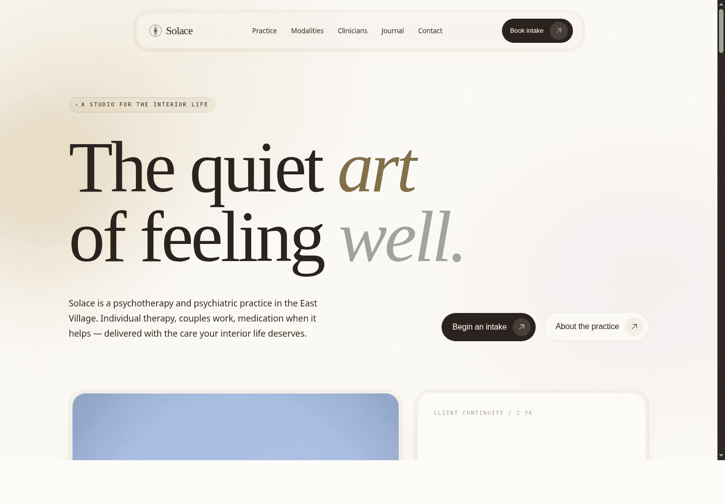 Solace landing page preview